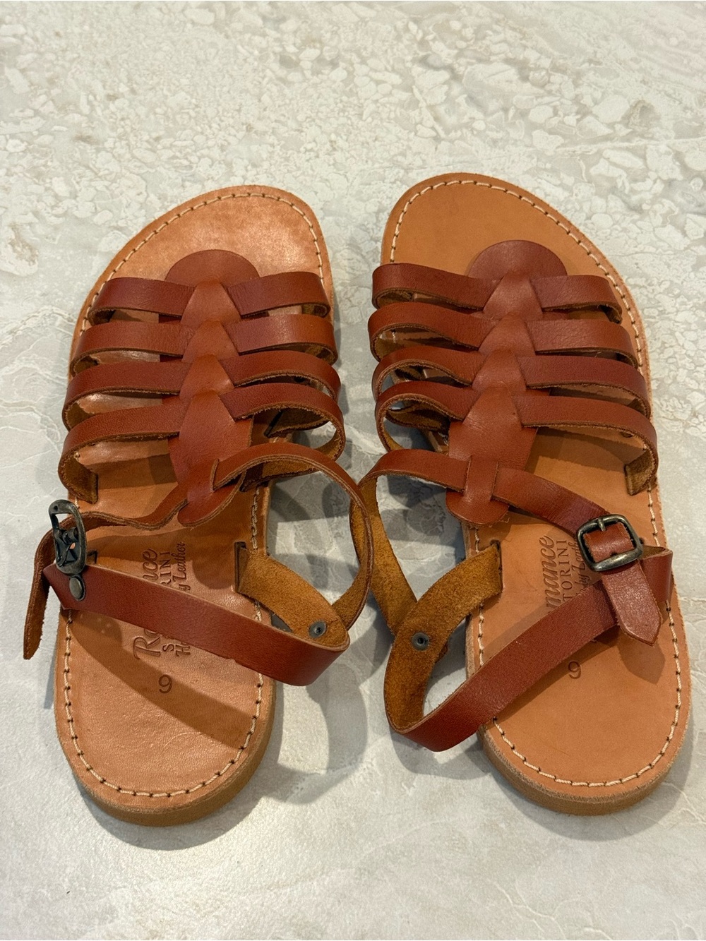Women's Braided Greek Leather Tan Sandals Size 9